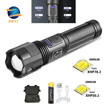 XHP70 Aliuminio Lydinio LED Žibintuvėlis Didelės galios Fotoblykstės USB Įkrovimo Zoomable Fakelas 18650 Baterija, Lauko Kempingas Žibintų