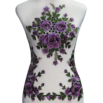 5set 3D Violetinė Žalia Gėlių Siuvinėjimo Audinys, Pleistrai, Nėrinių Aplikacijos Motyvas Siūti Iškilumo Apipjaustymas Amatų Siuvimo Reikmenys T2579