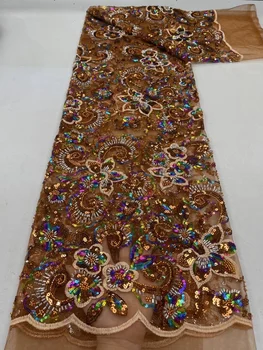 puošnios afrikos nėrinių audinio Vakaro suknelė juoda china 5 metrų audiniai aukso siuvinėjimai tiulio žalia 2023 aukštos kokybės