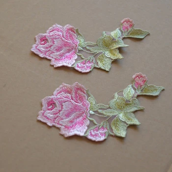 10Pieces Size12*8cm Pink Gėlių Lapų Guipure Siuvinėtos Aplikacijos Siūti-Dėl Nėrinių Pleistras 