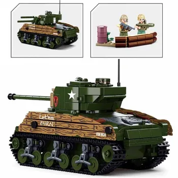 2in1 Sherman Tankas Blokų Pastato Nustatyti M4A3 WW2 Plytų Žaislai 715Pcs