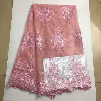 5 Metrų rožinė Afrikos Nėrinių Audinio 2023 Aukštos Kokybės Išsiuvinėti 3D Nigerijos, Prancūzijos Tiulio Nėrinių Audinio Suknelė Moterims Vestuvių Siūti