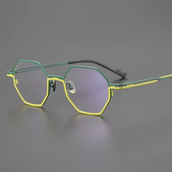2023 Naujas mados akiniai, rėmeliai vyrų Dizaineris daugiakampio gryno titano, optiniai akiniai Trumparegystė skaityti moterų asmeninį akiniai