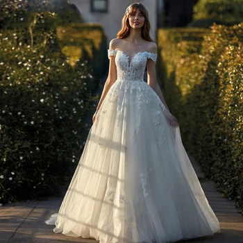 Gana Puošnus, Elegantiškas Linijos, Seksualus Nėriniai Gražus Mopping Vestuvių Suknelės Moterims 2023 Nuo Peties Backless Vestuvinės Suknelės