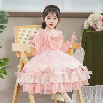 2023 Pavasario Lolita Suknelė Mergaitėms, Vaikams, Kūdikiams Naujųjų Metų Suknelė ilgomis Rankovėmis Rožinė Suknelė Cute Lolita Lėlės Paauglių Suknelė Mergaitėms 14T