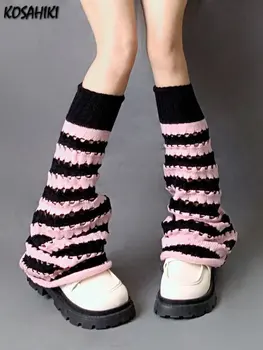 KOSAHIKI Y2k Harajuku Atsitiktinis Dryžuotas Išlyginimo Kojų Šildytuvus Kojinės Moterų, Mergaičių Kelio ilgi Batai Padengti Streetwear Estetinės Gotikos
