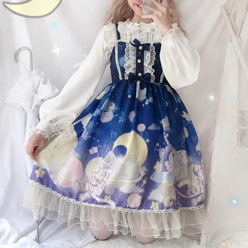 Cute Lolita Dress Moterų Straped Suknelės Saldus, Minkštas Kawaii Merginos Lankas Nėrinių Lolita Princess Dress Vestido Mergaičių Suknelės