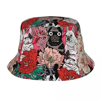 Unikalus Dizainas Gėlės Prancūzų Buldogas Kibirą Skrybėlės Unisex Packable Kempingas Žvejybos Hat Bob Skrybėlės