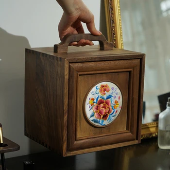 Šiaurės Amerikos Juoda Riešutmedžio Medžio Masyvo Desktop Storage Box Kinijos Retro Nešiojamų Stalčių Medinis Kosmetikos Atveju Papuošalų Dėžutė