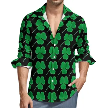 Žalia Shamrock Modelio Marškinėliai St Patriko Dieną Airijos Atsitiktinis Marškinėliai ilgomis Rankovėmis Grafinis Y2K Palaidinės Pavasario Mados Drabužių, Negabaritinių