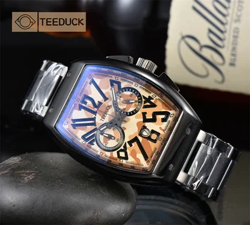 Kvarciniai Laikrodžių AAA Prabanga juosta FRANCK Šviesos Karinės Hidroizoliacijos kamufliažas Chronograph Nerūdijančio Plieno Vyrų Laikrodis 44mm