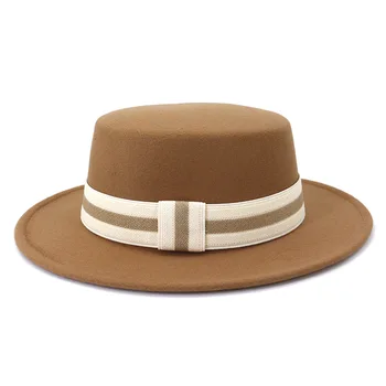 Paprasta unisex fedora skrybėlę moterų kaspinas didelis kraštų skrybėlę rudens ir žiemos Britų stiliaus vilnonis flat top hat Britų Panamos skrybėlė