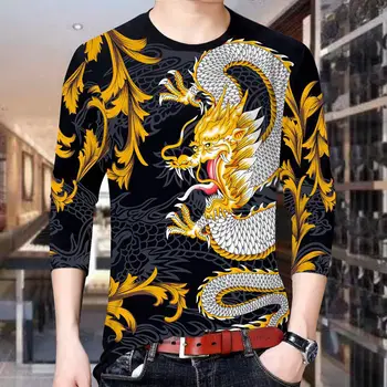 2020 nauja, vyriški ilgomis rankovėmis marškinėliai 3D dragon spausdinti dugno marškinėliai rudens ir žiemos plonas, apvalios kaklo viršuje tigras nuotrauką drabužiai