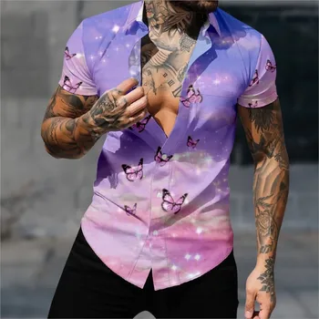 Havajų Marškinėliai Vyrų Mados Drugelis Modelio Marškinėliai 3D Spausdinimo Jaukus Atsitiktinis trumpomis Rankovėmis Beach Negabaritinių Drabužiai