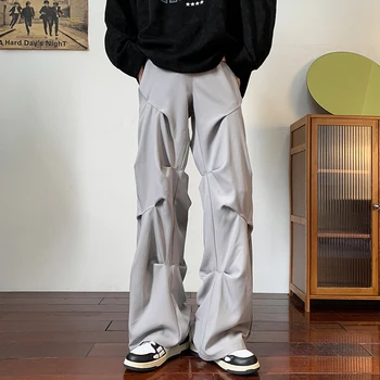 Kietojo Plisuotos Krovimas Juostelės sukaupti Kelnės Vyrų Haremas Kelnės Streetwear Poilsiu Plonas Ilgas Hip-Hop Pants Plius Dydis M-8XL