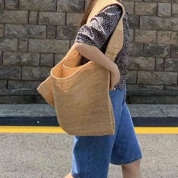 Medvilniniai nišą šiaudelių, austi krepšys moterims paprastas ir stilingas pečių Lafite šiaudų maišas