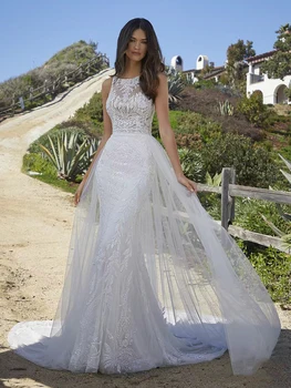 2023 Bohemijos Vestuvių Suknelė Elegantiškas Nėrinių Aplikacijos Undinė Seksualus Rankovių Princesė Vestuvių Suknelė Tiulio Oficialaus Paplūdimio Šaliai, Skraistės De