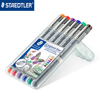 Staedtler 308 0,3 mm/0,5 mm Spalvos pigmentas linijinės fineliner adata pen 6pcs/set