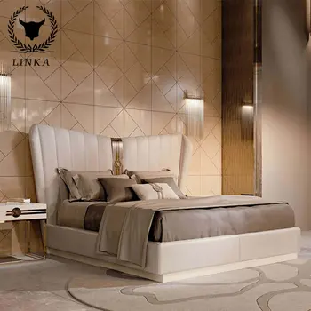 Italų stiliaus šviesos prabangus odinis lova didelis butas miegamojo vestuvių lova dvigulė lova, 1.8 metrų didelė lova pritaikymas savo reikmėms
