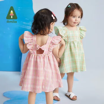 Amila 2023 Vasaros Nauja Vaikiška Mergaičių Drabužių Medvilnės Baby Suknelės Vaikams Mergaitėms Mielas Pledas Baby Girl Drabužiai Princesė Suknelė