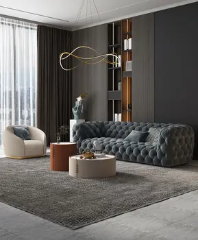 Italijos prabangių audinių sofa kartu su postmodernios Amerikos flanelė in-line villa sofa
