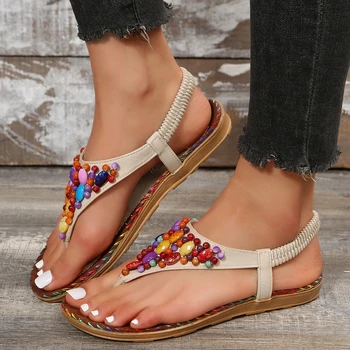 Sandalai Moteris Vasarą 2023 Fashioncomfortable Įrašą Kojų Paplūdimio Šlepetės Bohemijos Skaidres Moterys Butai Sandalai Kristalų Romos Batai