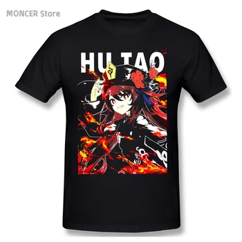 Vyrai T-Shirt Hu Tao Genshin Poveikio Hutao Crazy 100% Medvilnės Tees Trumpas Rankovės Anime Žaidimas Marškinėliai Crewneck Drabužių Originalas