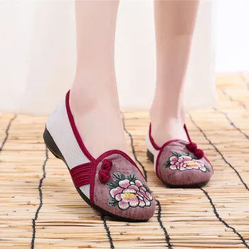 Zapatos De Mujer Moterų Mielas, Suapvalinti Tne Raudona Gėlių Deco Šokių Bateliai Lady Tradicinės Kinų Retro Mokasīni, Sapatos Femininas E506