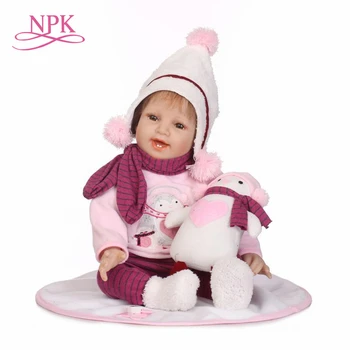 NPK 55cm Silikono Atgimsta Smile Baby Doll Vaikams vaikystės draugas, Dovana Mergaitėms Bebe Gyvas, Minkšti Žaislai, Puokštės Lėlės Bebes Atgimę Žaislai