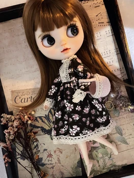 Blythe drabužius suknelė Juoda gėlių velvetas sijonas padažu 1/6 30cm BJD anime mergina (Tinka Pullip,Ob24, Licca)