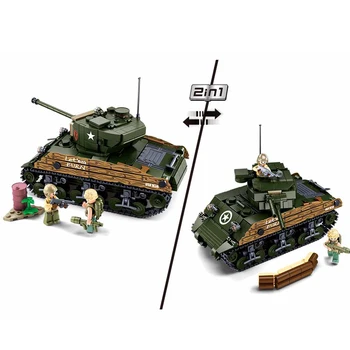 WW2 Karinės Armijos Transporto priemonės Sherman M4A3 vidutinį Tanką Statybinių Blokų Skaičius Kareivio Ginklas WW1 Plytų Klasikinis Modelis Vaikams, Žaislų, Dovanų