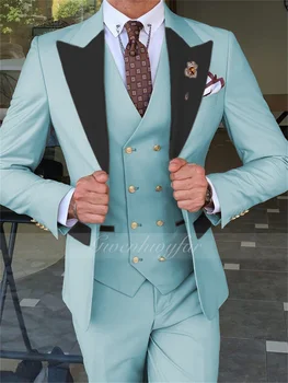Gwenhwyfar Šviesiai Mėlyna Jaunikis Tuxedos Vyrų Kostiumas 3 Gabalus Slim Fit Geriausią Vyro Vestuves Kostiumai, Specialiai pritaikytų Custome Homme Švarkas