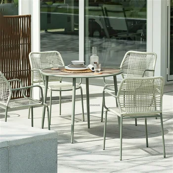 Šiaurės gyvenamasis kambarys, valgomasis stalas ir kėdės nustatyti modernus minimalistinis Lauko Balkonas laisvalaikio rotango Kėdės, Sodo baldų komplektai