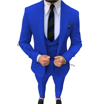 Royal Blue Slim Fit Vyrų Kostiumai Naują Atvykimo 2023 Piko Atvartas 3 Gabalus Vyrų Tuxedos Vestuvių Švarkas+Liemenė+Kelnės Kostiumas Homme