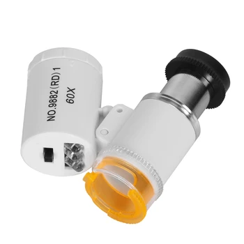 60X Mini Mikroskopą Kišeninis didinamasis stiklas su 2 LED Žibintai ir 1 UV Lemputė Reguliuojamas Židinio nuotolį Juvelyrų, Laikrodžių Gemologists
