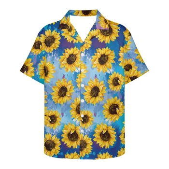 Cumagical 2023 Mados Unikali Spausdinta Funky Havajų Marškinėliai Saulėgrąžų Spausdinti Vyrai Trumpas Rankovės Marškinėliai Viršuje Palaidinė Vasarai