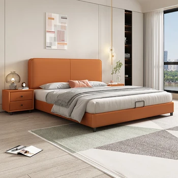 Italijos labai paprasta oda lova modern paprasta miegamojo šviesos ekstravagantiškas oro slėgio saugyklų tinklo įžymybė lova