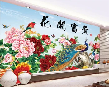 beibehang 3D tapetai užsakymą sienų tapetai prabangių gėlių atidaryti turtingas bijūnas povas Kinų stiliaus, TV foną, sienų tapyba