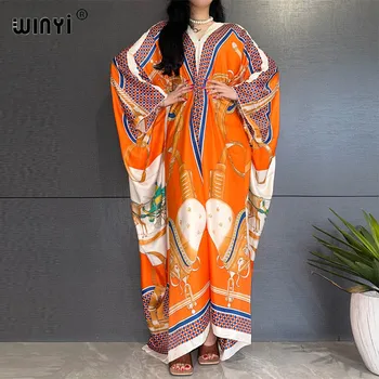WINYI 2023 Vasaros Artimųjų Rytų Mados boho Populiarus spausdinti Šilko Kaftan Maxi suknelė, Paplūdimio Bohemijos Caftan ilga suknelė lady