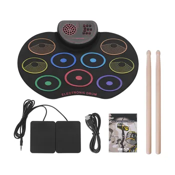 Elektroninių Būgnų Komplektas USB Sulankstomas Drum Pad Kit 9 Drumpads vidinis Garsiakalbis su Lazdomis Pedalai Skaitmeninis drum pad karšto parduoti