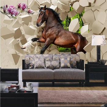 beibehang tapetai, 3D stereoskopinis Poqiang arkliai šuoliais į kambarį tapetai kambarį, TV foną, restoranas