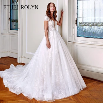 ETHEL ROLYN Trumpas rankovės Vestuvių Suknelė iki 2022 m. Princesė Nuotaka Backless Duobute Nėriniai Siuvinėjimo Nuotakos Suknelė-LINE Vestidos De Novia