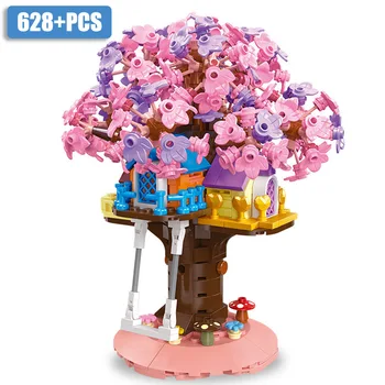 Kūrybos 628pcs Romantiška Rožinė Medžio Namas Gėlių Puokštė Blokai SS Draugais Namas Plytų Žaislai Vaikams Mergaitėms Dovanų