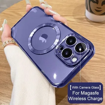 Už Magsafe Magnetinio Belaidžio Įkrovimo Atveju iPhone 14 13 12 11 Pro Max Mini Prabanga Skaidraus Silikono Objektyvo Dangtelio Raštas