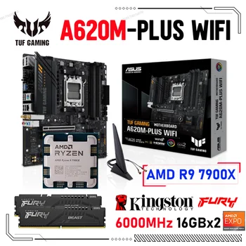 ASUS TUF ŽAIDIMŲ A620M-PLIUS WIFI DDR5 Plokštės Lizdas AM5 Su AMD Ryzen 9 7900X CPU Combo+Kingston RAM DDR5 6000MHz 16GBx2 EXPO
