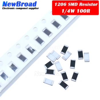 100VNT 1206 SMD Rezistorius 1% 100 omų chip rezistorius 0.25 W 1/4W 100R 101