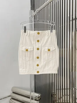 Naujas baltos spalvos džinsinio audinio sijonas klasikinis mados