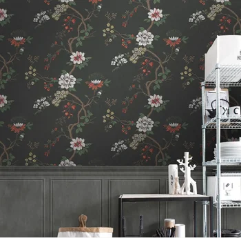 Custom freskomis derliaus gėlių Sielovados stiliaus Vientiso fono paveikslėlis Kambarį Miegamojo lovos fone Dekoratyvinės tapetų
