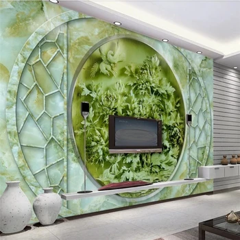 wellyu Turtingas gėlių 3D reljefo jade, TV foną, sienos užsakymą didelės freskos žalia šilko tapetai papel de parede