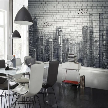 Miesto architektūra juoda balta ranka-dažytos plytų siena 3D fone sienų tapybos didelė freska popieriaus miegamasis studijų 3D tapetai